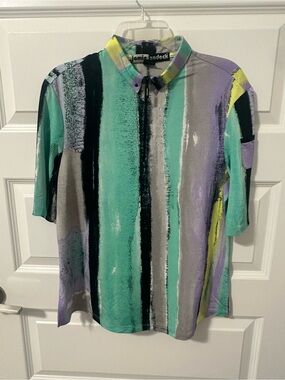 Ladies jamie sadock Striped Brushstroke Polo in Mint, Lavender, & Yellow Accent